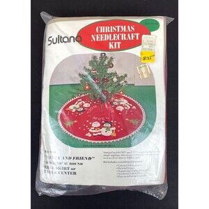 Vintage Sultana Christmas Needlecraft Jeweled Tree Skirt NOEL Santa Snowman NOS